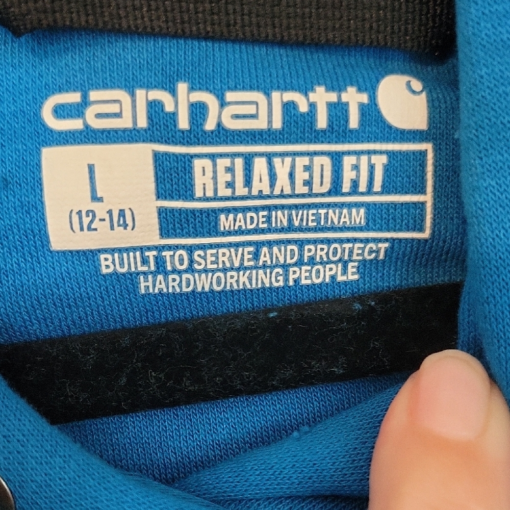 Carhartt Blue Hoodie with White Logo and Sleeve Text - Picture 2 of 3